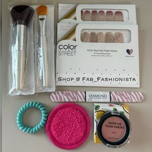 Korean Skincare blush color street nails and brush bundle